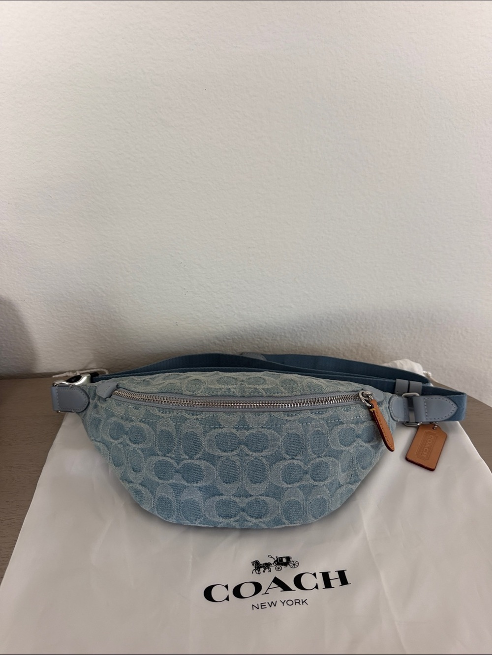 Coach Light Blue Denim Signature Crossbody Belt Bag